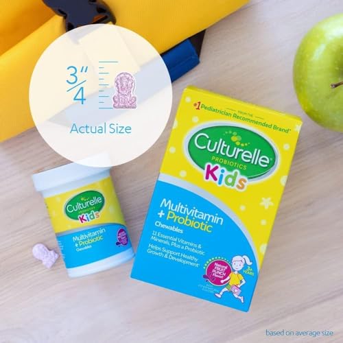 Culturelle Kids Complete Chewable Multivitamin + Probiotic For Kids, Ages 3+, 50 Count, Digestive Health, Oral Health & Immune Support - With 11 Vitamins & Minerals, including Vitamin C, D3 & Zinc