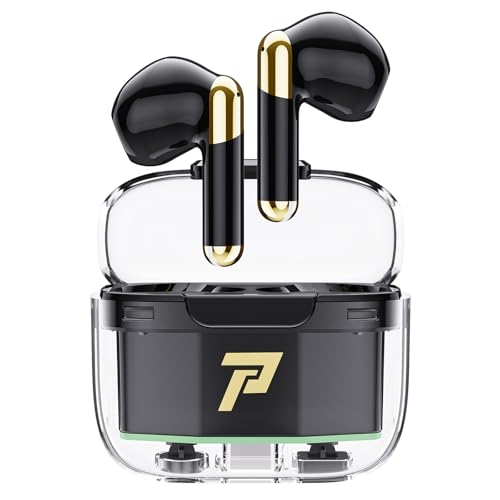 Earbuds Bluetooth Remote Control Earphones Sleek Transparent Wireless in-Ear Headphones Product,ENC Noise Cancelling Mic HiFi Stereo Deep Bass 40H Playback Featuring Innovative Charging case (Black)