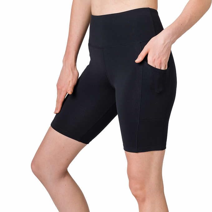 Tuff Athletics Women Biker Shorts Lycra High Rise with Side Pockets (Black, XS)