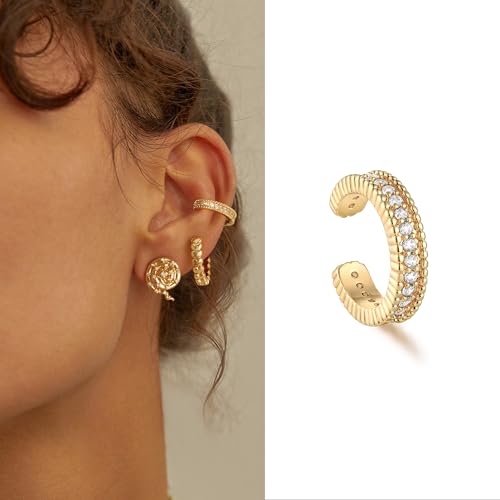MYEARS Women Ear Cuff Earring Gold Non Pierced Cartilage Diamond CZ Open Curb Chain Link Clip on Wrap Hoop 14K Gold Filled Tiny Boho Simple Minimalist Delicate Handmade Hypoallergenic Jewelry Gift