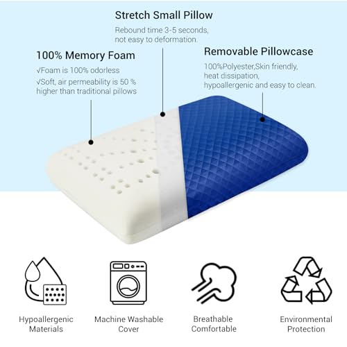 LSFFM Camping Pillow Memory Foam,Easy to Fold,Camping Essentials,Small Travel Pillow with Portable Bag,Hiking Pillow for Backpacking,Anti-Pilling Pillow Cover (Blue)