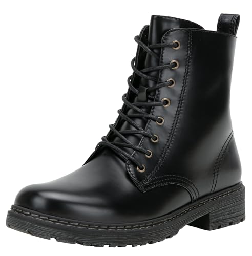 Vepose Women’s Black Combat Ankle Boots, Lace up Classic Eight Eyes Short Low Heel Zipper 9622 Booties, Size 6M US, (CJY9622 blackpu 06)
