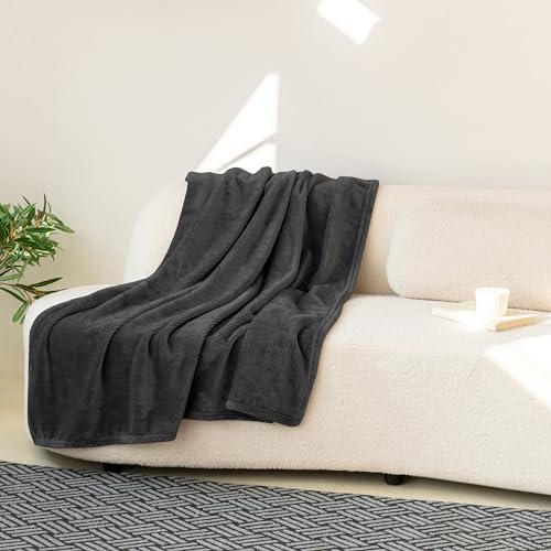 KORBLISS Home Fleece Throw Blanket for Couch, Bed, TV, Party, and Gift - 3D Jacquard Decorative Blankets - Cozy Soft Lightweight Fuzzy Flannel Blanket, All Seasons, 50x60 Inches, Black