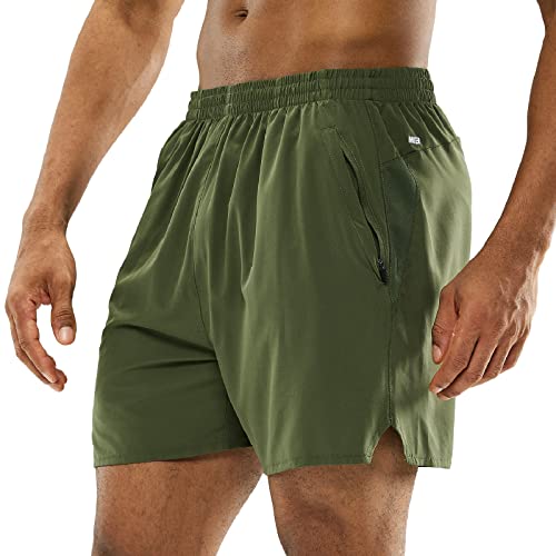 MIER Men's Running Athletic Shorts 5 Inch Inseam with Pockets Quick Dry Gym Fitness Workout Shorts, Moss Green, S