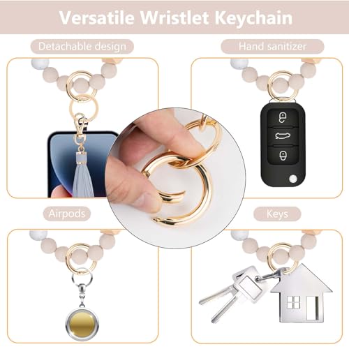 Lostars 2 Sets Leather Phone Wrist Strap, Detachable Cellphone Lanyard with Tether Tab, Elastic Hands-Free Wristlet Bracelet for Women (Beige-2)