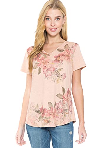 LEEBE Women's Short Sleeve Print Top II (Small-5X) (1X, Paris)