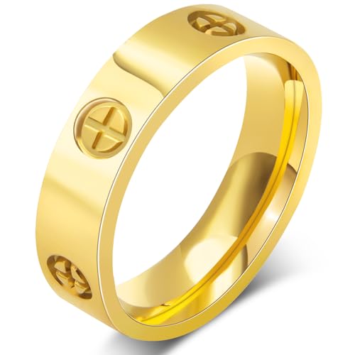 Love Friendship Gold Rings for Women:Wedding Band 18k Gold Ring Cubic Zirconia Stainless Steel Promise Ring Jewelry Birthday Gifts for Women,Size 6-10 (Size 5, 18K Gold)