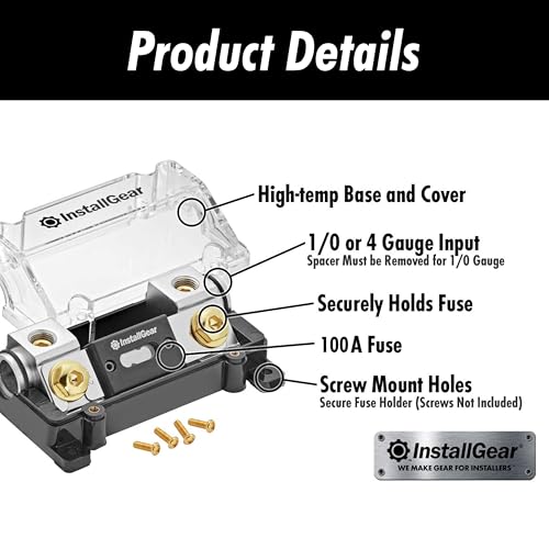 InstallGear 0/2/4 Gauge AWG in-Line ANL Fuse Holder with 100 Amp Fuse | Inline Fuse Holder - No Wire Terminals Needed | 100 Amp Fuse Block, Fuse Box, Automotive Fuse Block