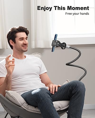 SAIJI Gooseneck Bed Phone Holder, Flexible Long Arm Phone Mount for Desk, Clip Bracket Clamp Stand for 4.0-6.5'' Mobile Cell Phone Stand Document Camera Nintendo Switch (Black)