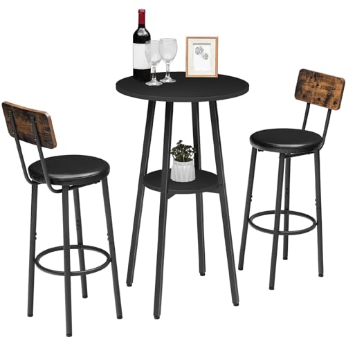 HOOBRO Bar Table, Round Pub Table, 2-Tier Bistro Table with Storage, 37.4" High Top Table for Small Spaces, Cocktail Table with Top Particleboard for Kitchen, Easy to Assemble, Black BB55BT01