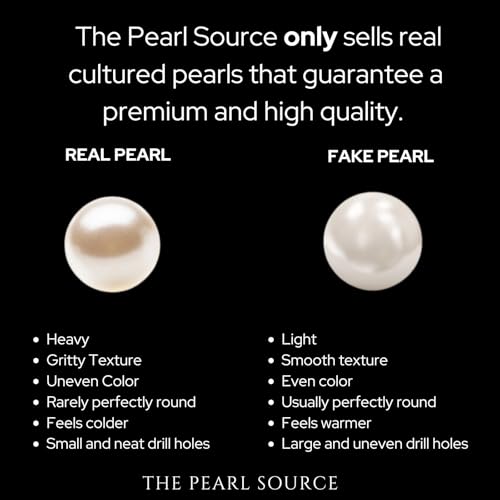 THE PEARL SOURCE AAAA Quality 14K Gold Plated Sterling Silver White Freshwater Real Pearl Earrings for Women | Hypoallergenic Earrings with Genuine Cultured Pearls Pearl Gifts for Christmas, Holidays and Anniversary