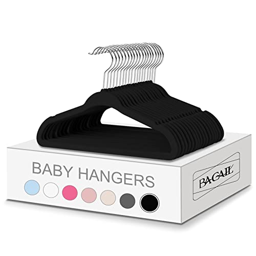 BAGAIL Kids Velvet Hangers 14” Inch Children's Clothes Hangers Non-Slip Baby Hangers for Infant/Toddler (White/Rose Gold, 50pack)