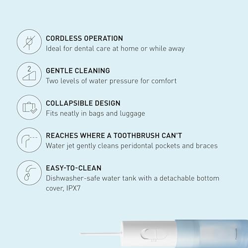 Panasonic Water Flosser for Travel, Cordless Portable Oral Irrigator with Two Water Pressure Settings, Collapsible Water Tank - EW-DJ11-A