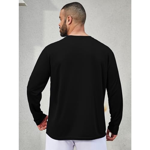 Mens Long Sleeve Shirts Quick Dry Crew Neck Sun Protection Gym Workout Athletic T-Shirt