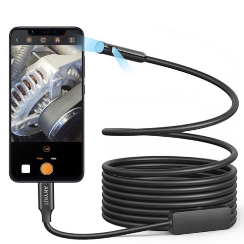 Dual Lens Endoscope Camera with Light, Anykit USB Borescope with 8 Adjustable LED Lights, Endoscope with 10ft Semi-Rigid Snake Camera, IP67 Waterproof USB Inspection Camera for Phone & Tablet