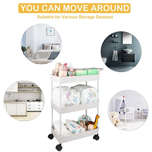 Volnamal Baby Diaper Caddy, Plastic Movable Cart for Newborn Nursery Essentials Diaper Storage Caddy Organizer for Changing Table & Crib, Easy to Assemble, Beige
