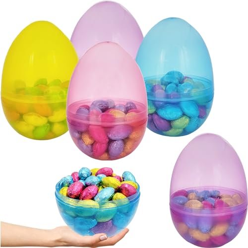 The Dreidel Company 8 Inch Massive Translucent Easter Eggs (2 Pack) Colorful Bright Plastic Easter Eggs, Perfect For Easter Egg Hunt, Surprise Egg, Easter Hunt, 8" Giant Fillable Eggs (2-Pack)