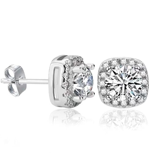 Square Cubic Zirconia Earrings Studs for Women Simulated Diamond CZ Stud Silver Earrings for Women Trendy for Men