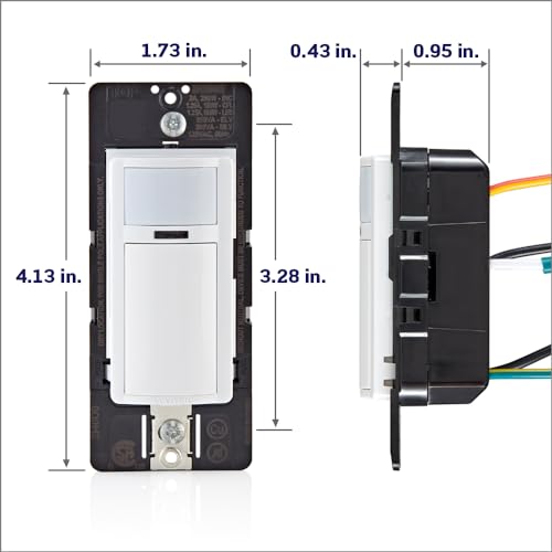 Leviton DOS15-1LZ Decora Occupancy Motion Sensor In-Wall Switch, Auto-On, 15A, Single Pole, Multi-Way or Multi-Sensor, White with Ivory, Light Almond Faceplates