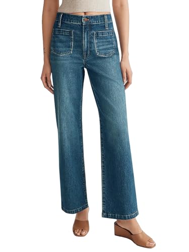 Cicy Bell Women's High Waisted Baggy Jeans Wide Leg Stretch Vintage Denim Pants with Front Pockets Light Blue