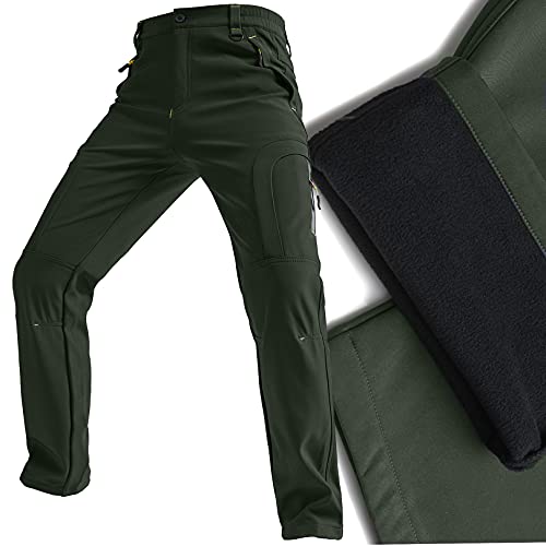 Toomett Men's Snow Pants Waterproof Skiing Winter Insulated Soft Shell Outdoor Fleece Lined Cargo Hiking Pants with Zipper Pockets,MH4409,Army,29