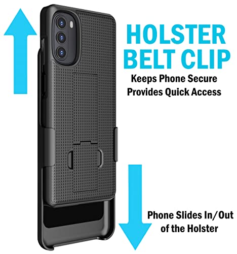 Case with Clip for Moto G 5G (2022), Nakedcellphone Slim Hard Shell Phone Cover with Kickstand and [Rotating/Ratchet] Belt Hip Holster Holder Combo for Motorola XT2213 Series - Black