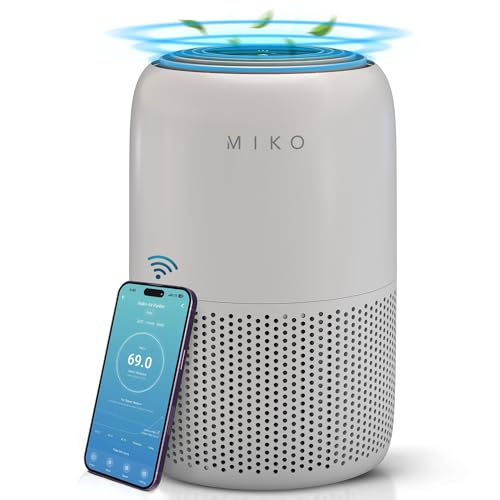 MIKO Air Purifier for Bedroom with 3-in-1 HEPA Filter & Sleep Mode, Whisper Quiet, Covers Up to 1200 ft, Smart Wi-Fi App Control - Removes Smoke, Allergens, Pets Hair, Dust, Odors, Pollutants