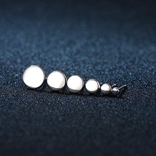 White Gold Plated Sterling Silver Dot Stud Earrings 3mm-10mm Options, Flat Round Disc Studs Hypoallergenic Jewelry (3mm)