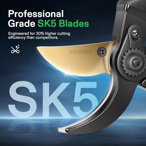 VIVOSUN 8.5" Bypass Pruning Shears for Gardening, Heavy-Duty Garden Scissors, Ultra Sharp Pruners with 3/4 in. Cut Capacity SK5 Blades, Thick Cushion-Covered Handle and Safety Lock