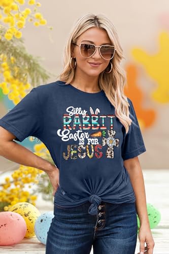 FLOYU Women Silly Rabbit Easter is for Jesus Shirt Christian Easter shirts Easter Bunny tee Happy Easter Day T-Shirt Top Pink