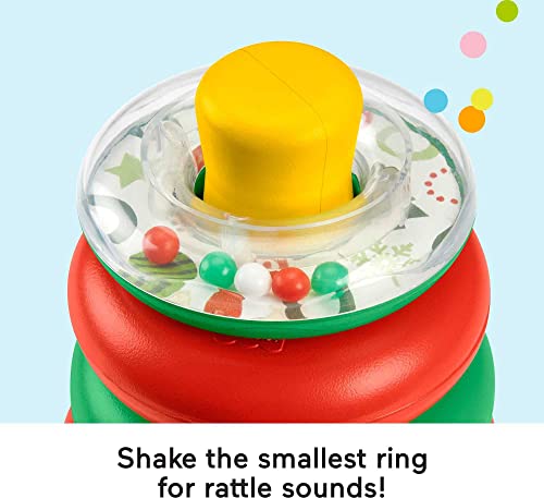 Fisher-Price Baby Toy Holiday Rock-a-Stack, Red & Green Ring Stacking Activity for Developmental Play Infants Ages 6+ Months