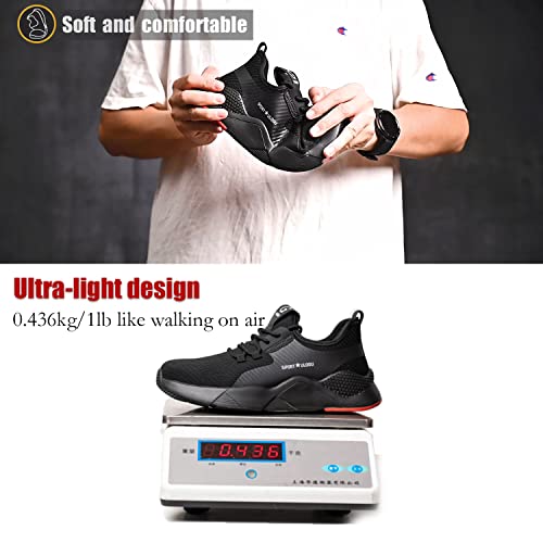 Steel Toe Shoes Men Waterproof Lightweight Work Sneakers Safety Athletic Alloy Roofing Construction Composite Indestructible Warehouse Tennis Zapatos de Trabajo para Hombres seguridad Acero Black