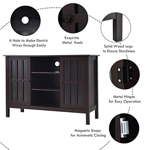 Tangkula TV Stand, Modern Tall Entertainment Center for TVs up to 50", Media Console w/2 Storage Cabinets & 3 Open Shelves, Wire Hole, Wood TV Console Table for Living Room, Brown