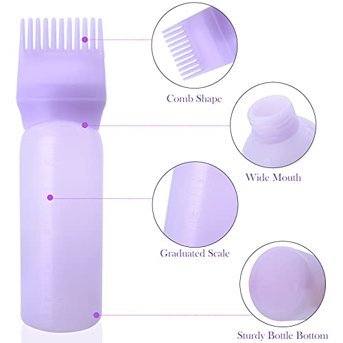 Cosywell Root Comb Applicator Bottle 6 Ounce Hair Dye Applicator Brush 3 Pack for Hair Root Comb Color with Graduated Scale(Pink White Purple)