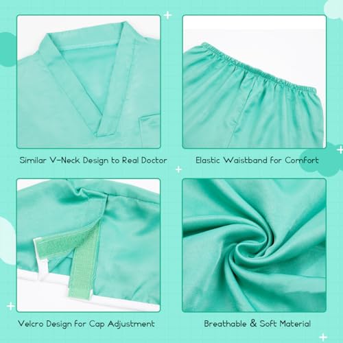 Meland Doctor Costume for Kids - Kids Scrubs with Lab Coat & Carry Bag, Doctor Dress Up for Halloween, Career Day Role Play(Green,3-4 Years)