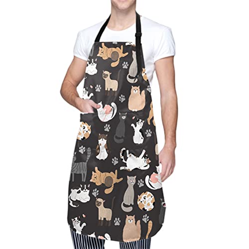 Sweetshow Funny Pets Cat Apron with 2 Pockets and Adjustable Neck Waterproof Stain Resistant Cooking Kitchen Bib Aprons for Women Men Unisex