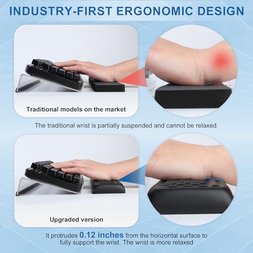 4 Pcs Keyboard Stand with Ergonomic Wrist Rest Set, Acrylic Keyboard Holder for Desk with Carpal Tunnel Wrist Support Coaster, Memory Foam Mouse Pad Keyboard Riser for Desktop/Computer(Black Leather)