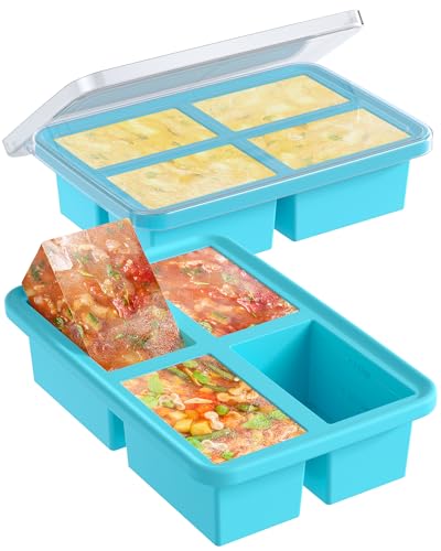 1 Cup Silicone Freezer Trays with Lid, 2 Pcs Soup Cubes Freezer Molds, Silicone Ice Cube Tray, Easy Meal Prep, Silicone Mold for Soup and Food Storage