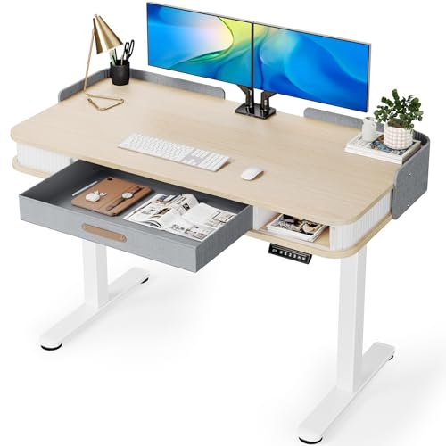 Marsail Electric Standing Desk Whole-Piece Desktop 48 x 24 Inches Height Adjustable Desk with 3 Drawers Home Office Table with 3 Memory Preset