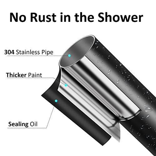 Tension Curtain Rod No Drill, Heavy Duty Adjustable Matte Black Bathroom Shower Curtain Rod with Round Shower Rod Holder for Windows Closet Rod 42-60 inch