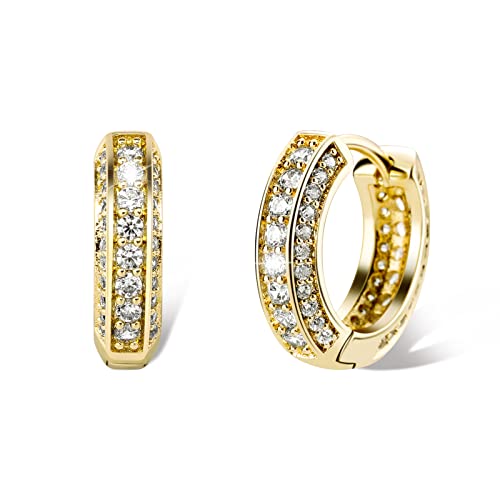TOPGRILLZ Iced Out Hoop Earrings Cubic Zirconia Huggie Cartilage Cuff Hypoallergenic 14K Gold Plated Luxury Fashion Round Circle Earrings For Men Women-18Gold