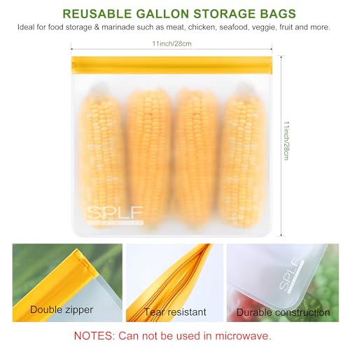 SPLF 6 Pack Reusable Gallon Freezer Bags Dishwasher Safe, BPA Free 1 gallon Leakproof Silicone and Plastic Free Food Storage Bags for Meal Prep, Fruits, Sandwich, Snack, Travel Items - Muticolor