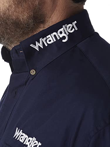 Wrangler mens Western Logo Two Pocket Long Sleeve Button Down Shirt, Navy, 3X US