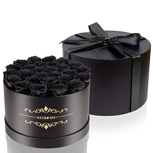NATROSES Forever Preserved Roses in a Box, 100% Real Roses That Last Up to 3 Years, Preserved Flowers for Delivery Prime Birthday, Valentines Day Gifts for Her (Black)