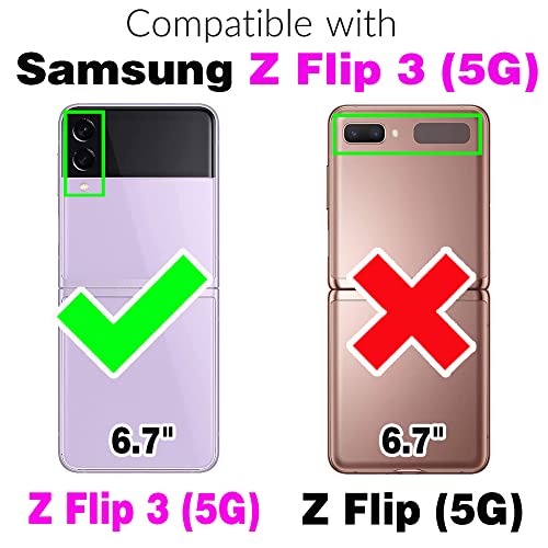 Asuwish Phone Case for Samsung Galaxy Z Flip 3 5G 2021 Cover with Ring Slim Shockproof Shell Rugged PU Leather Protective Cell Accessories ZFlip3 Z3 Flip3 3Z Flip3case Women Girls Purple