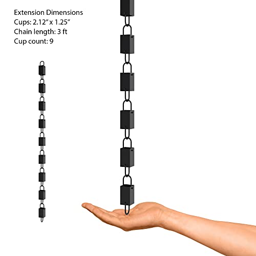 Rain Chains Direct Square Link Rain Chain Extension, 3 Feet in Length, Aluminum, Black Powder Coated, Functional and Decorative Replacement for Gutter Downspouts