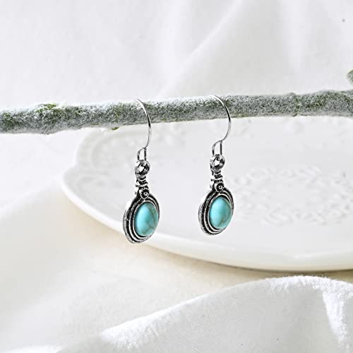 Silver Turquoise Drop Dangle Earrings Hypoallergenic Natural Stone Earrings for Women Trendy Vintage Turquoise Jewelry for Sensitive Ears