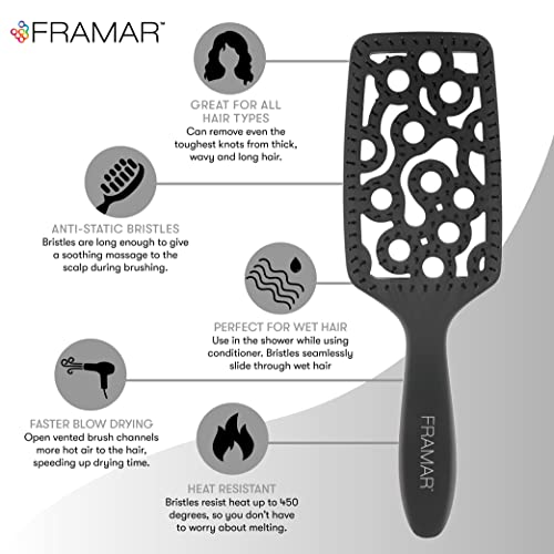 FRAMAR Professional Vented Hair Brush – Paddle Curved Hair Brush For Blow Drying, Wet Paddle Brush for Women Blow Drying