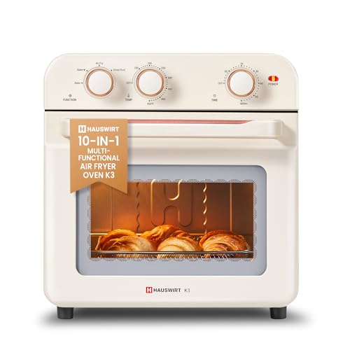 HAUSWIRT Air Fryer Toaster Oven Combo K3, Retro Convection Oven Countertop,19QT 4-slices or 10" Pizza, Bake Toast Broil Air Fry, 1250W Rapid Heating, 140°F - 450°F, Non-Stick, White