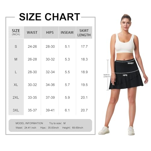 ANIVIVO Women Skorts Skirts 18" Tennis Golf Pickleball Ruffle Skorts Athletic Workout Skirt with Pockets(Black,S)